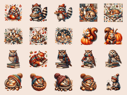 Cozy Woodland Animals Clipart All Bundles Clipart Line Art - WondersArtist