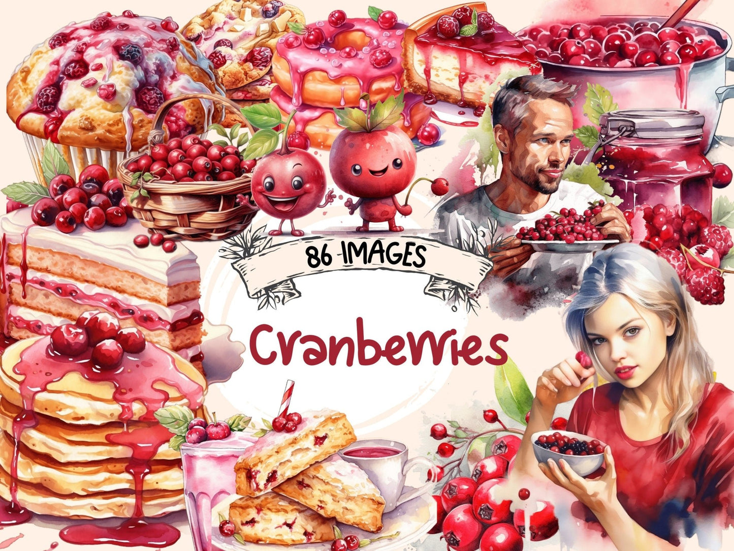 Cranberries Watercolor Clipart - High - Quality Instant Digital Download for Creative Projects