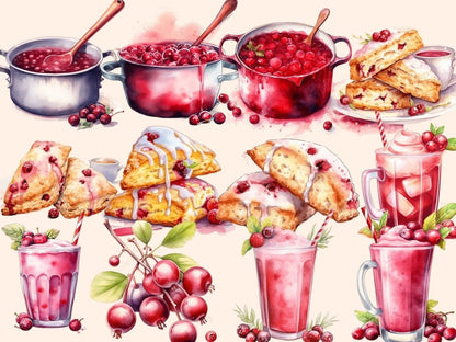 Cranberries Watercolor Clipart berries clipart - Wonders Artist