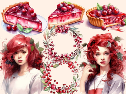 Cranberries Watercolor Clipart berries clipart - Wonders Artist