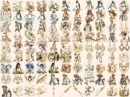 Cream Steampunk Watercolor Clipart beige clipart - Wonders Artist