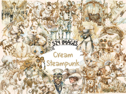 Cream Steampunk Watercolor Clipart beige clipart - Wonders Artist