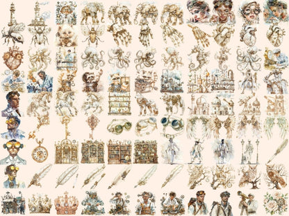 Cream Steampunk Watercolor Clipart beige clipart - Wonders Artist