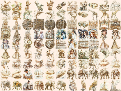 Cream Steampunk Watercolor Clipart beige clipart - Wonders Artist