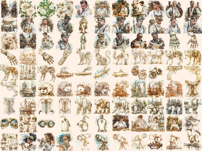 Cream Steampunk Watercolor Clipart beige clipart - Wonders Artist