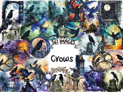 Crows Watercolor Clipart crow art - Wonders Artist