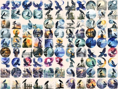 Crows Watercolor Clipart crow art - Wonders Artist