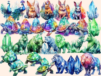 Crystal Animals Watercolor Clipart animal clipart - Wonders Artist
