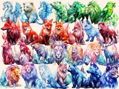 Crystal Animals Watercolor Clipart animal clipart - Wonders Artist