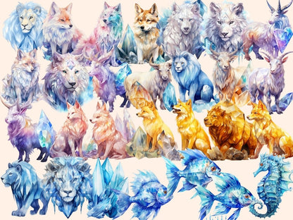 Crystal Animals Watercolor Clipart animal clipart - Wonders Artist