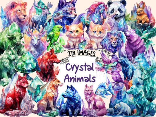 Crystal Animals Watercolor Clipart - High - Quality Instant Digital Download for Creative Projects