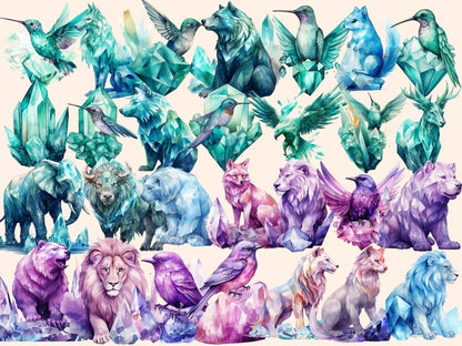Crystal Animals Watercolor Clipart animal clipart - Wonders Artist