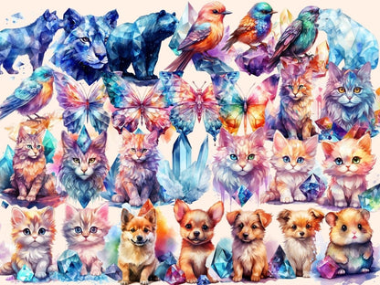Crystal Animals Watercolor Clipart animal clipart - Wonders Artist