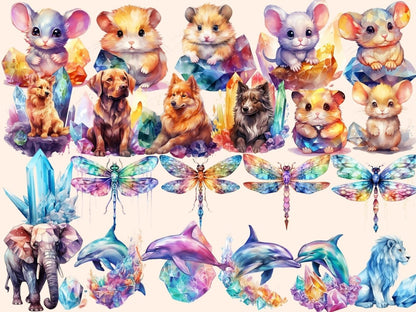 Crystal Animals Watercolor Clipart animal clipart - Wonders Artist