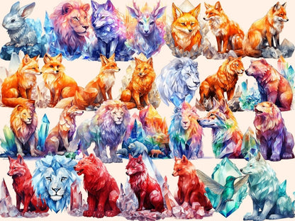 Crystal Animals Watercolor Clipart animal clipart - Wonders Artist