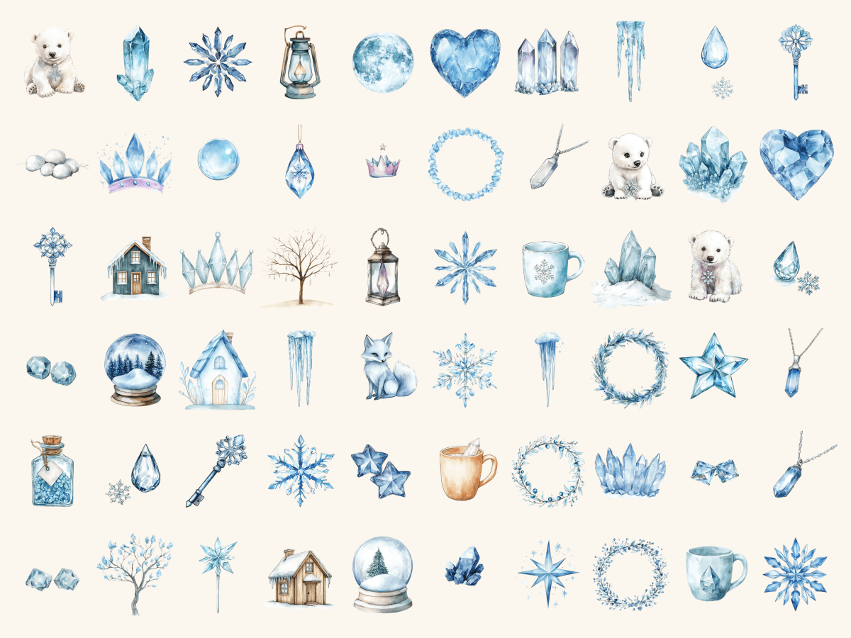 Crystal Winter Watercolor Clipart All Bundles Clipart Line Art - WondersArtist
