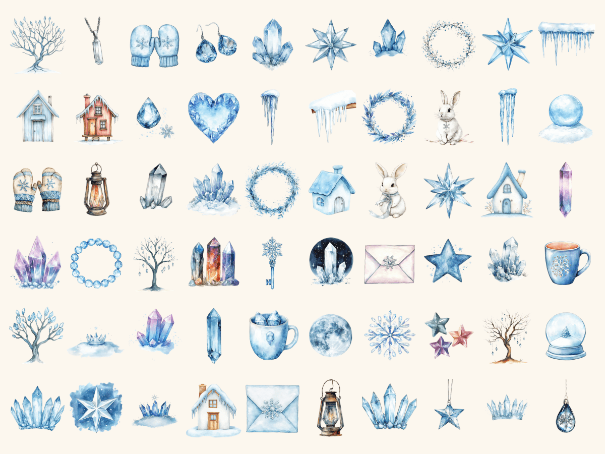 Crystal Winter Watercolor Clipart All Bundles Clipart Line Art - WondersArtist