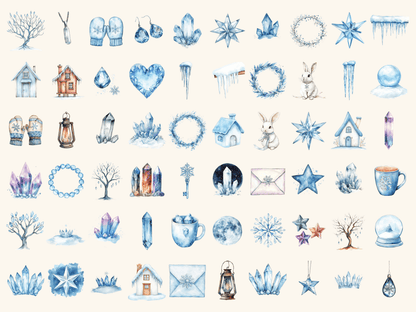 Crystal Winter Watercolor Clipart All Bundles Clipart Line Art - WondersArtist