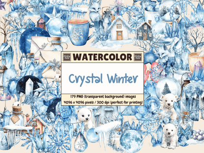 Crystal Winter Watercolor Clipart All Bundles Clipart Line Art - WondersArtist