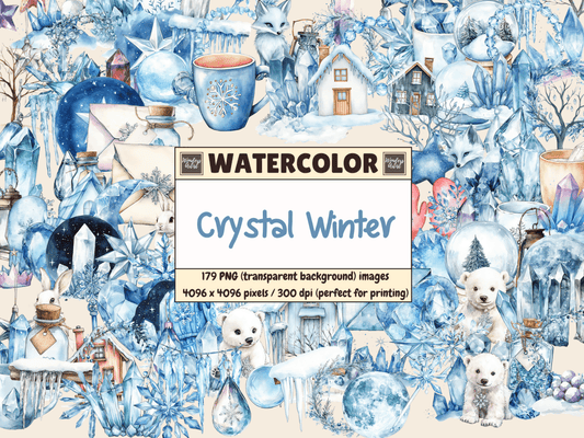 Crystal Winter Watercolor Clipart All Bundles Clipart Line Art - WondersArtist