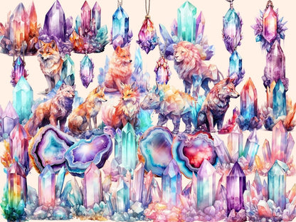 Crystals Watercolor Clipart boho crystals - Wonders Artist