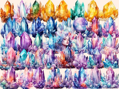 Crystals Watercolor Clipart boho crystals - Wonders Artist