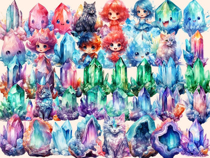 Crystals Watercolor Clipart - High - Quality Instant Digital Download for Creative Projects