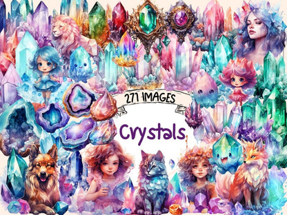 Crystals Watercolor Clipart boho crystals - Wonders Artist