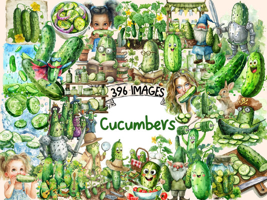 Cucumbers Watercolor Clipart - High - Quality Instant Digital Download for Creative Projects