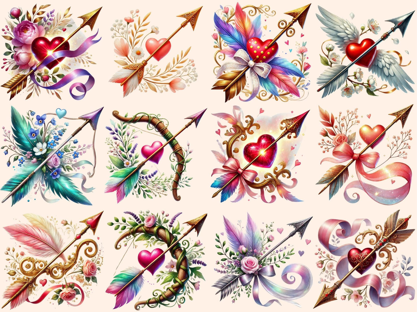 Cupid's Arrows Clipart - High - Quality Instant Digital Download for Creative Projects