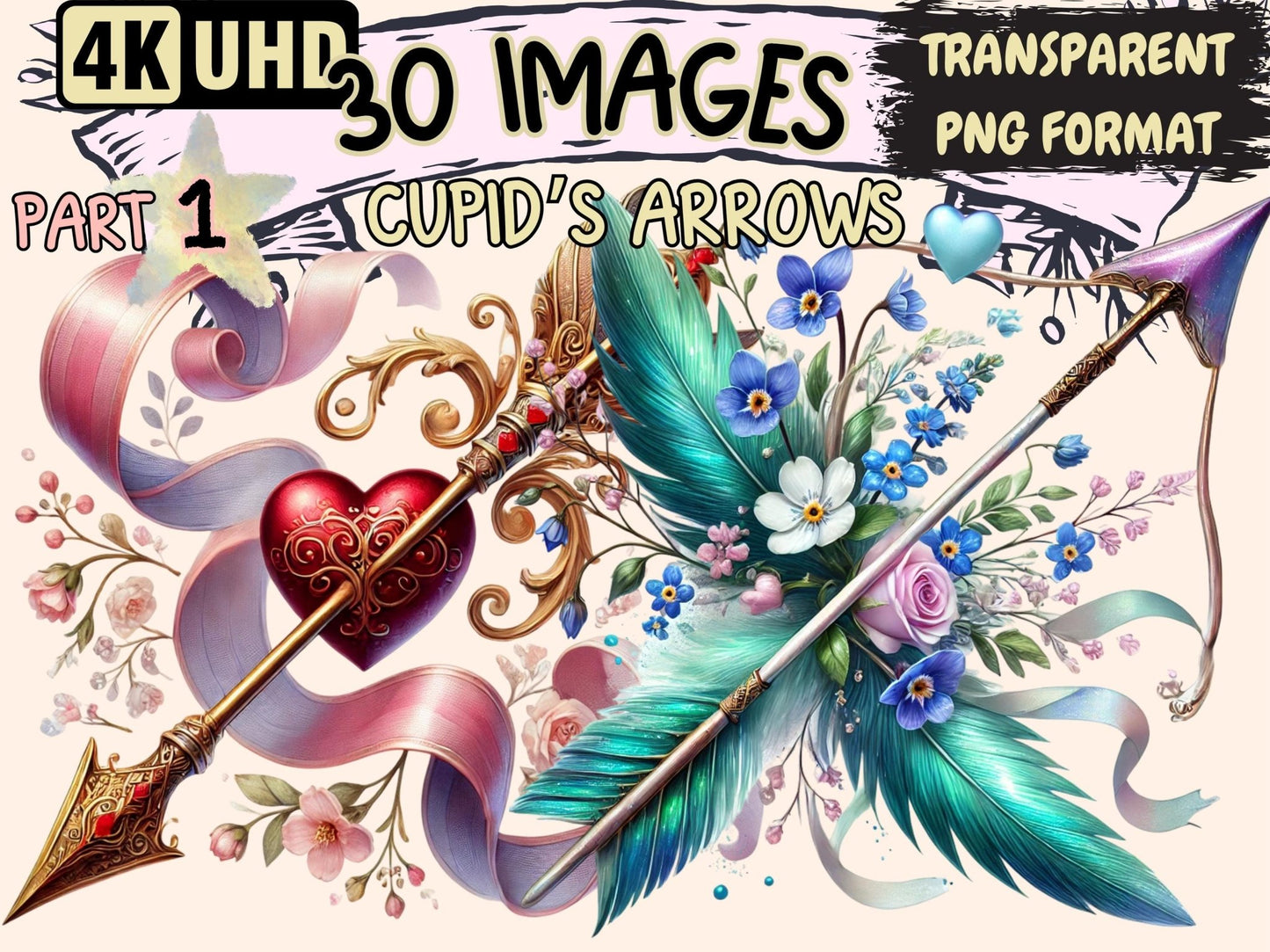 Cupid's Arrows Clipart - High - Quality Instant Digital Download for Creative Projects