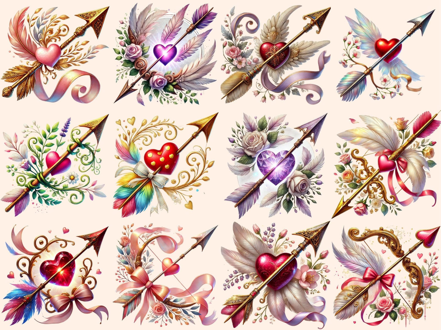 Cupid's Arrows Clipart - High - Quality Instant Digital Download for Creative Projects