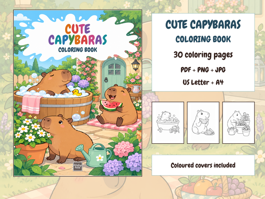 Cute Capybaras Coloring Book — complete digital bundle