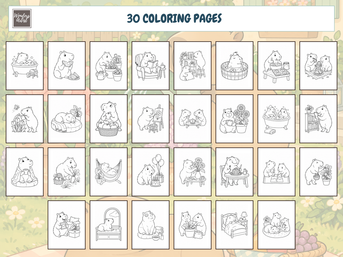 Cute Capybaras Coloring Book — all 30 coloring pages