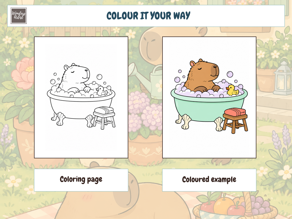 Cute Capybaras Coloring Book — coloring page and example