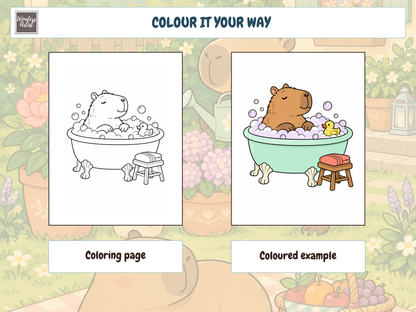 Cute Capybaras Coloring Book — coloring page and example