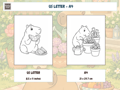 Cute Capybaras Coloring Book — print sizes