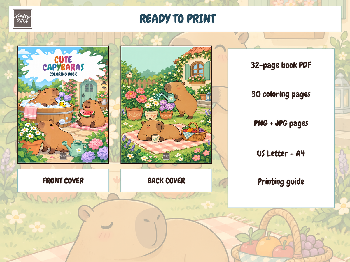 Cute Capybaras Coloring Book — whats included