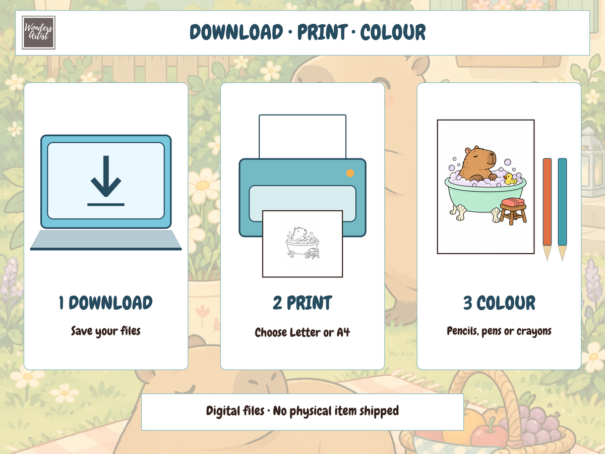 Cute Capybaras Coloring Book — digital download