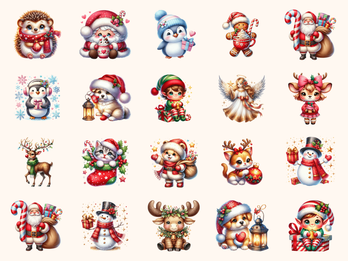 Cute Christmas Clipart All Bundles Clipart Line Art - WondersArtist