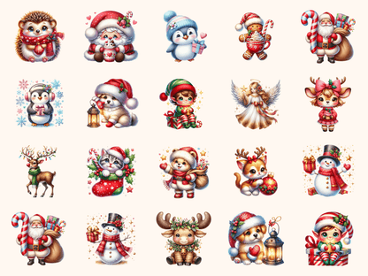 Cute Christmas Clipart All Bundles Clipart Line Art - WondersArtist