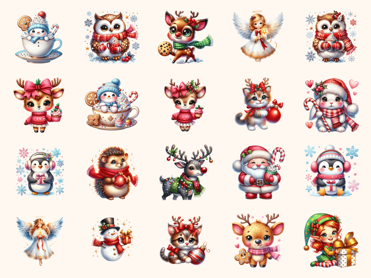 Cute Christmas Clipart All Bundles Clipart Line Art - WondersArtist