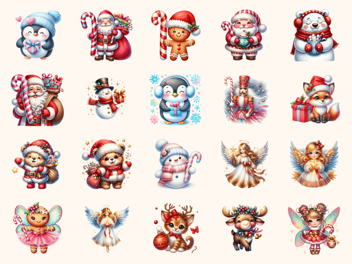 Cute Christmas Clipart All Bundles Clipart Line Art - WondersArtist