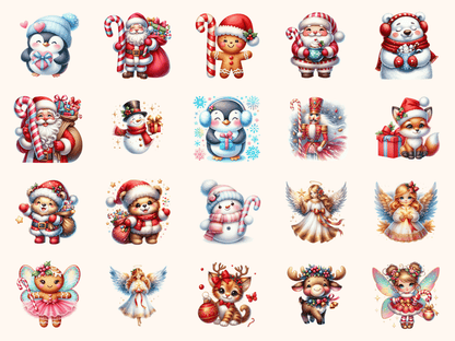 Cute Christmas Clipart All Bundles Clipart Line Art - WondersArtist