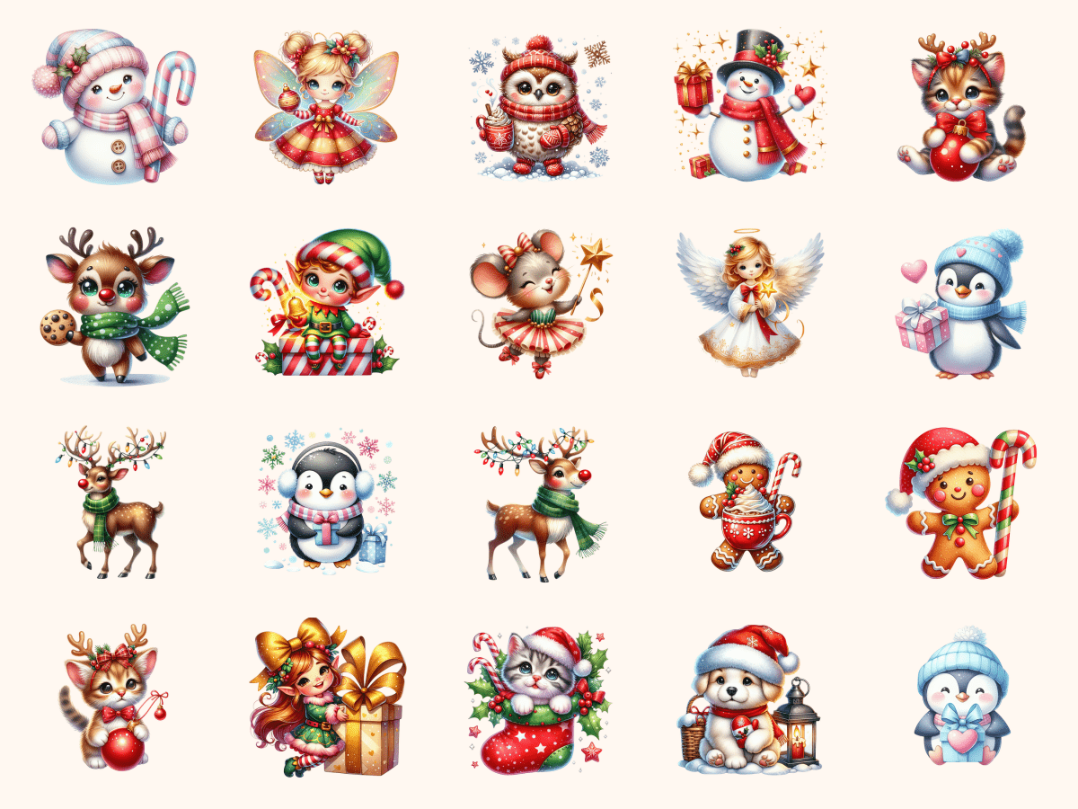 Cute Christmas Clipart All Bundles Clipart Line Art - WondersArtist