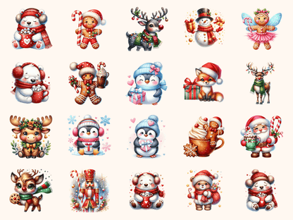 Cute Christmas Clipart All Bundles Clipart Line Art - WondersArtist