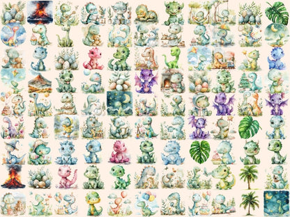 Cute Dinosaurs Watercolor Clipart Adorable Dinosaurs - Wonders Artist