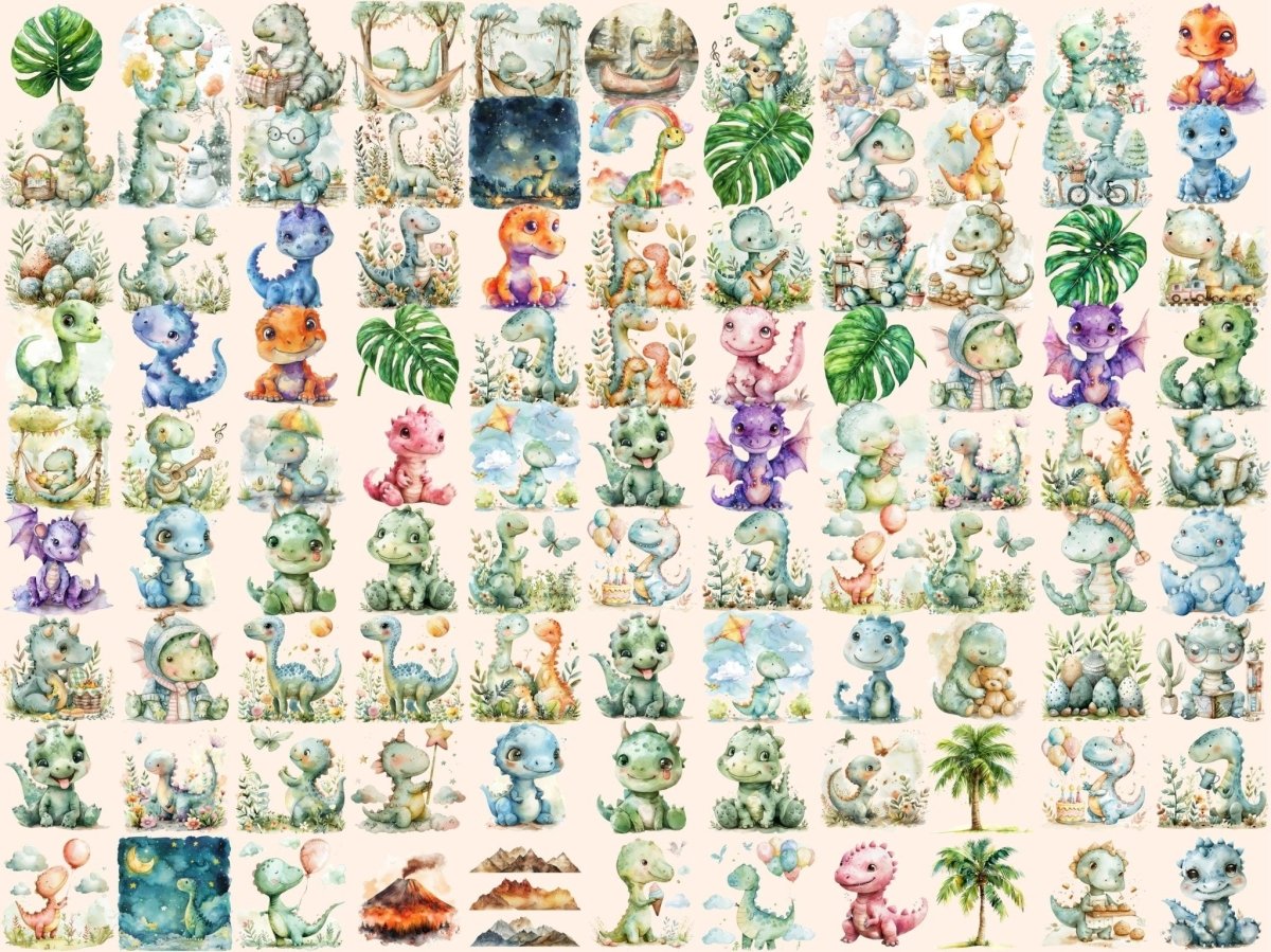 Cute Dinosaurs Watercolor Clipart Adorable Dinosaurs - Wonders Artist