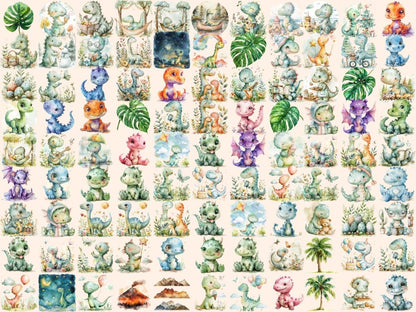 Cute Dinosaurs Watercolor Clipart Adorable Dinosaurs - Wonders Artist