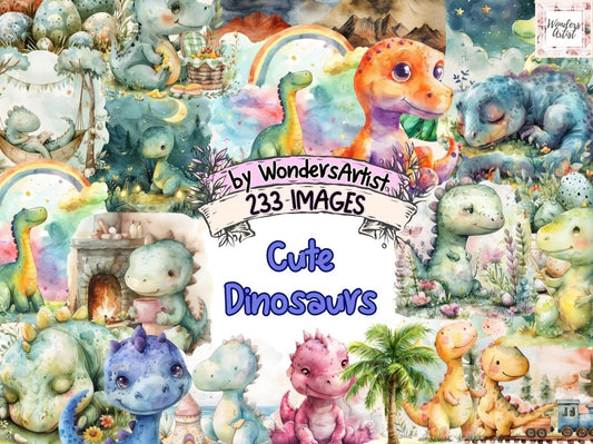 Cute Dinosaurs Watercolor Clipart Adorable Dinosaurs - Wonders Artist